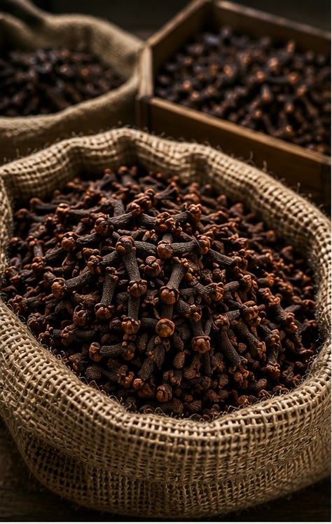Bulk cloves in origin-style sacks